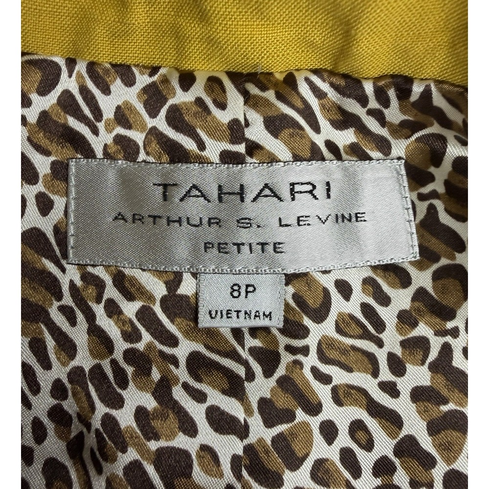 Tahari Arthur S Levine Skirt Suit 8P Yellow Linen Blazer Brown Skirt Leopard Set - Picture 4 of 16